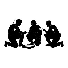 Soldiers planning strategy together military teamwork