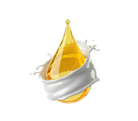 oil and milk drop collision on white background.