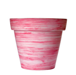 flowerpot, pink striped pot isolated on white background.