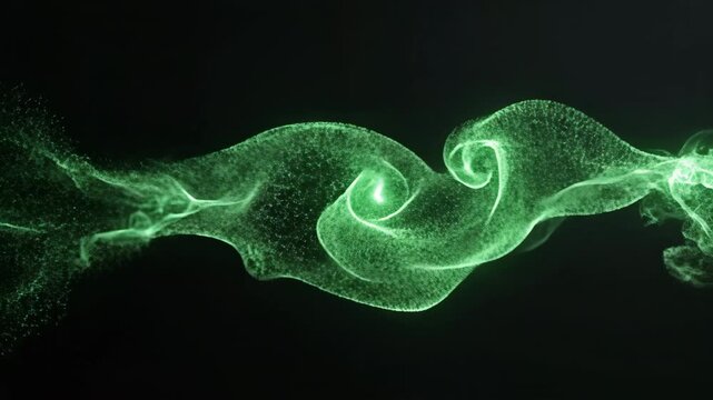 Flowing particle stream with swirling vortex patterns representing fluid dynamics and scientific simulation