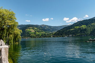 Mountain Lake Landscape, Green Hills and Blue Sky Reflection, Scenic Nature View, Peaceful Summer Travel Destination, Outdoor Adventure Scenery