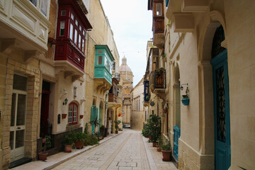 Historic street in the old town of Vittoriosa-Birgu, Malta 