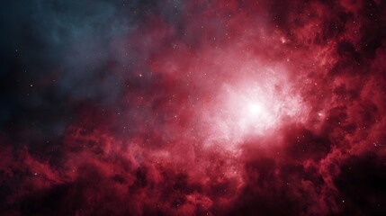 Naklejka premium Vibrant red and blue nebula with bright stellar explosion and cosmic dust in deep space