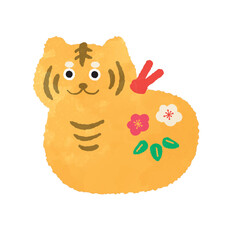 寅年の置物のイラスト　水彩タッチ　