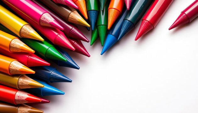 Close-up of colorful vector marker pen tips arranged artistically on white background, writing tools, vector