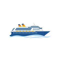 Obraz premium Modern and elegant vector illustration of a large passenger cruise ship sailing on the ocean, symbolizing leisure, travel, and vacation adventures at sea with a minimalist and clean design