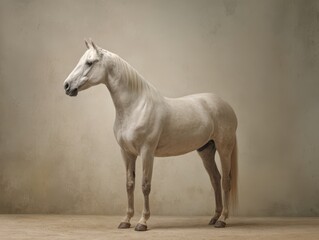 Fototapeta premium Elegant White Horse Standing Proudly in Studio Light