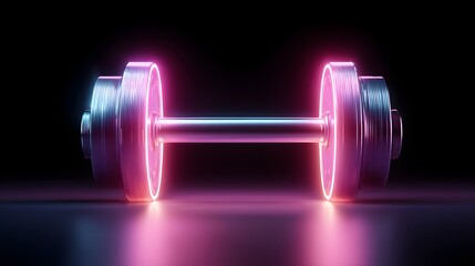 Plakat Illuminated metallic weight rests horizontally in a dark environment with vibrant glow