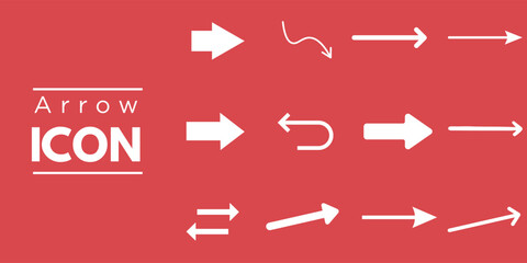Arrow icon set white direction symbols on red background vector illustration navigation pointer collection