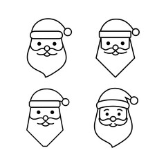 Santa Claus faces simple line art holiday icons
