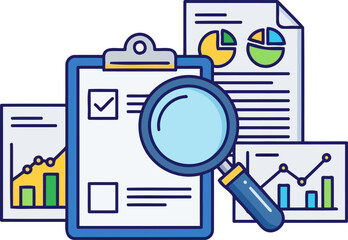 data discovery scrutinizing business metrics to validate progress and optimize strategy, isolated on transparent background