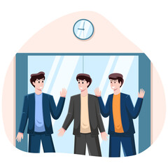 Business Teammates Greet Each Other at the Office Entrance