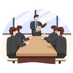 The meeting leader is presenting the work results to the employees