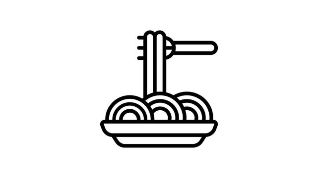 Well designed line style animated icon of spaghetti with fork