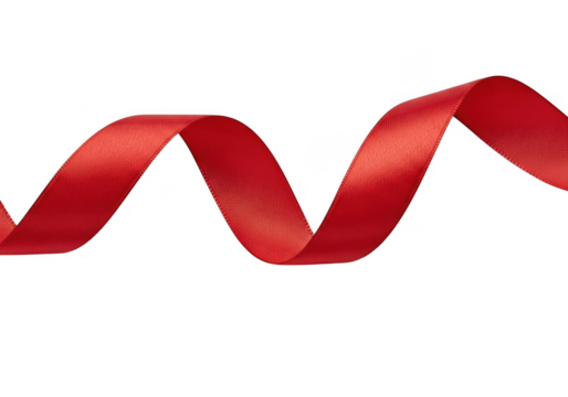 A flowing red ribbon isolated on transparent background, perfect for celebrations and decorations grainy