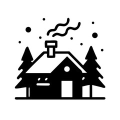 Illustration of a winter cabin with snow