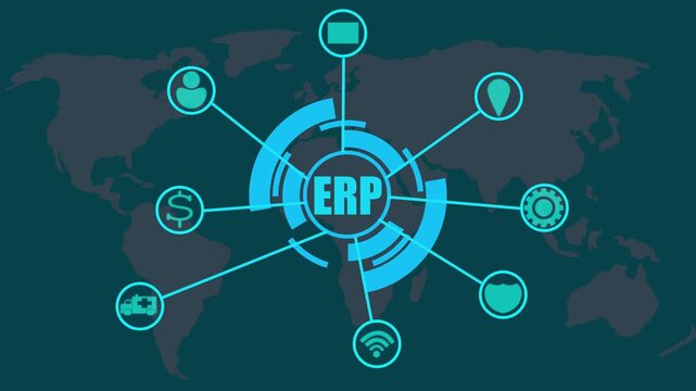 Global network connecting to ERP concept with world map background connection enterprise resource planning