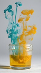 color explosion captured mid flow with swirling orange and teal streams intertwining gracefully