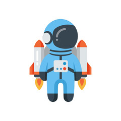 A cartoon astronaut in a blue spacesuit with a jetpack attached to their back, ready for space exploration.