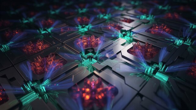 Technological Web: A futuristic digital abstract of interconnected technology, illuminated with a palette of vibrant colors, evoking a sense of digital network