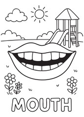 coloring book smiling mouth outdoors near playground