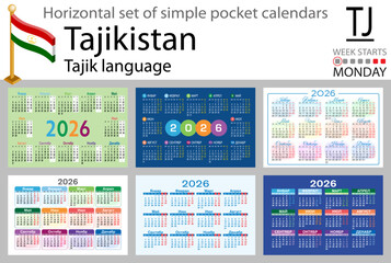 Tajik horizontal Set of pocket calendars for 2026