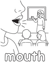 coloring book mouth speaking in classroom saying hello