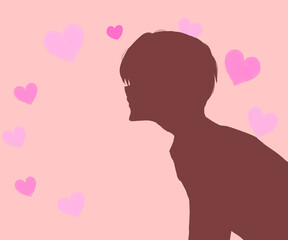 キスしようとする男性　冬　ハート　シルエット