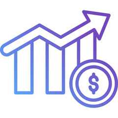 Gradient Line Profit Icon Showing Financial Growth and Revenue Uptrend