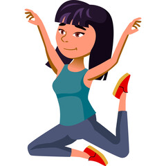 Young Asian Woman Performing Yoga Pose In Teal Tank Top And Gray Leggings With Red Shoes On A Transparent Background