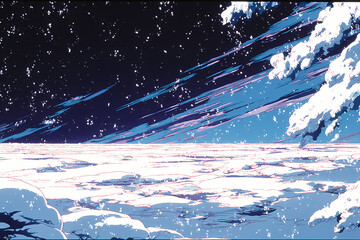 picturesque style snowy background with snowflakes on blue AI generated	