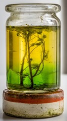 dye dispersion showing rich emerald pigment blooming through crystal clear liquid