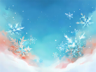 picturesque style snowy background with snowflakes on blue AI generated	