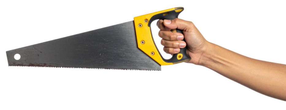 hand holding a saw isolated on white background - Powered by Adobe