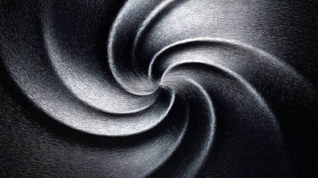 Monochromatic spiral pattern flows dramatically toward a central point