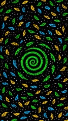 whirlpool pattern with concentric rings of shifting neon hues