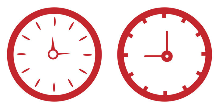 Vector illustration of twelve analog wall clocks in black outline, each showing a different hourly time from one to twelve. Analog clock icon set. 12 hourly time variations, black outline