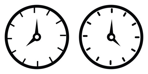 Wall clock icons set with hour and minute hands for time, schedule, and deadline management