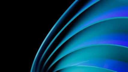 Abstract wavy curved 3d render. Blue soft layers of plastic with lines, folds, ruffles. Modern...