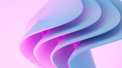 Abstract wavy curved 3d render. Pink soft layers of plastic with lines, folds, ruffles. Modern wallpaper, texture pattern.
