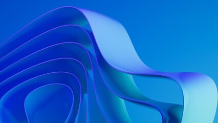 Abstract wavy curved 3d render. Blue soft layers of plastic with lines, folds, ruffles. Modern wallpaper, texture pattern.