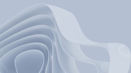 Abstract wavy curved 3d render. White soft layers of plastic with lines, folds, ruffles. Modern wallpaper, texture pattern.