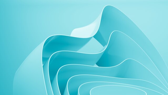 Abstract wavy curved 3d render. Turquoise soft layers of plastic with lines, folds, ruffles. Modern wallpaper, texture pattern.