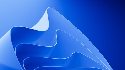Abstract wavy curved 3d render. Blue soft layers of plastic with lines, folds, ruffles. Modern wallpaper, texture pattern.