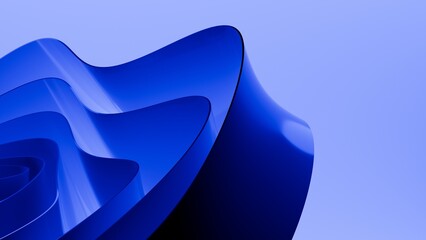 Abstract wavy curved 3d render. Blue soft layers of plastic with lines, folds, ruffles. Modern wallpaper, texture pattern.