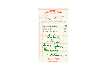 Santa's Funny Christmas Eve "Chimney Stop Cafe" Receipt for Cookies and Milk Illustration Sublimation Design