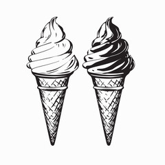 Two Delicious Ice Cream Cones Vector Illustration Sweet Dessert Design