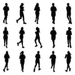 Vector collection set of running people silhouettes.