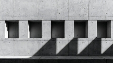 Architectural Detail Concrete Wall with Shadow Play and Rectangular Openings