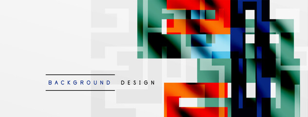 Abstract geometric pattern. Squares, rectangles overlap creating vibrant color blocks. Modern design, clean aesthetic.